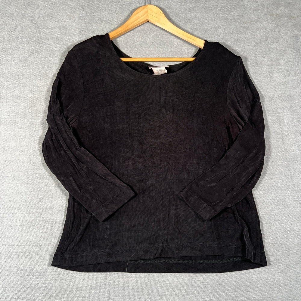Nina Piccalino Slinky Acetate Stretch Scoop Neck Top Women 14 Black Made in USA